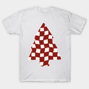 Abstract Checker Board Christmas Tree - Cranberry Red T-Shirt